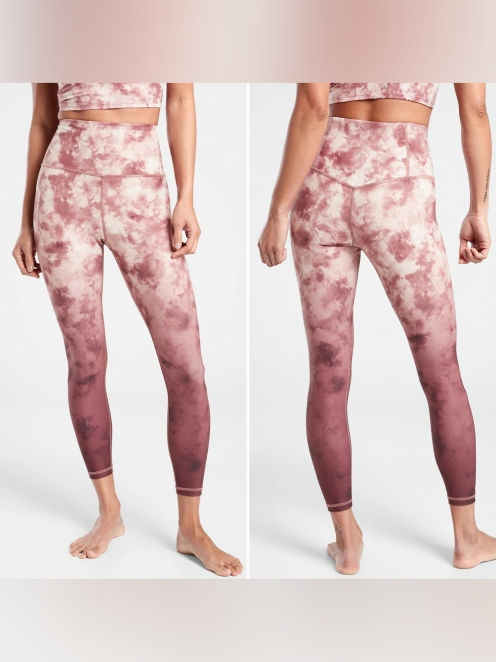 Athleta Pink & Burgundy High Rise 7/8 Length Leggings Women’s Size XS